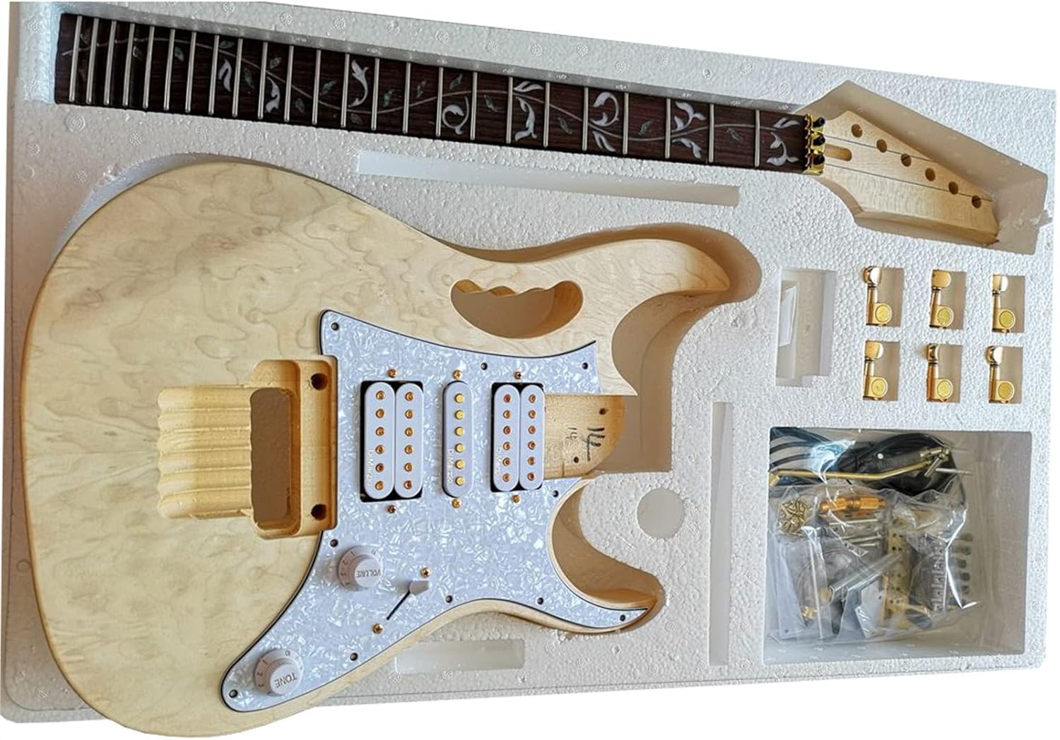 DIY Electric Guitar Kit Basswood Body Ashwood Veneer Maple Neck Complete DIY Electric Guitar Building Kit with Mounting Screws
