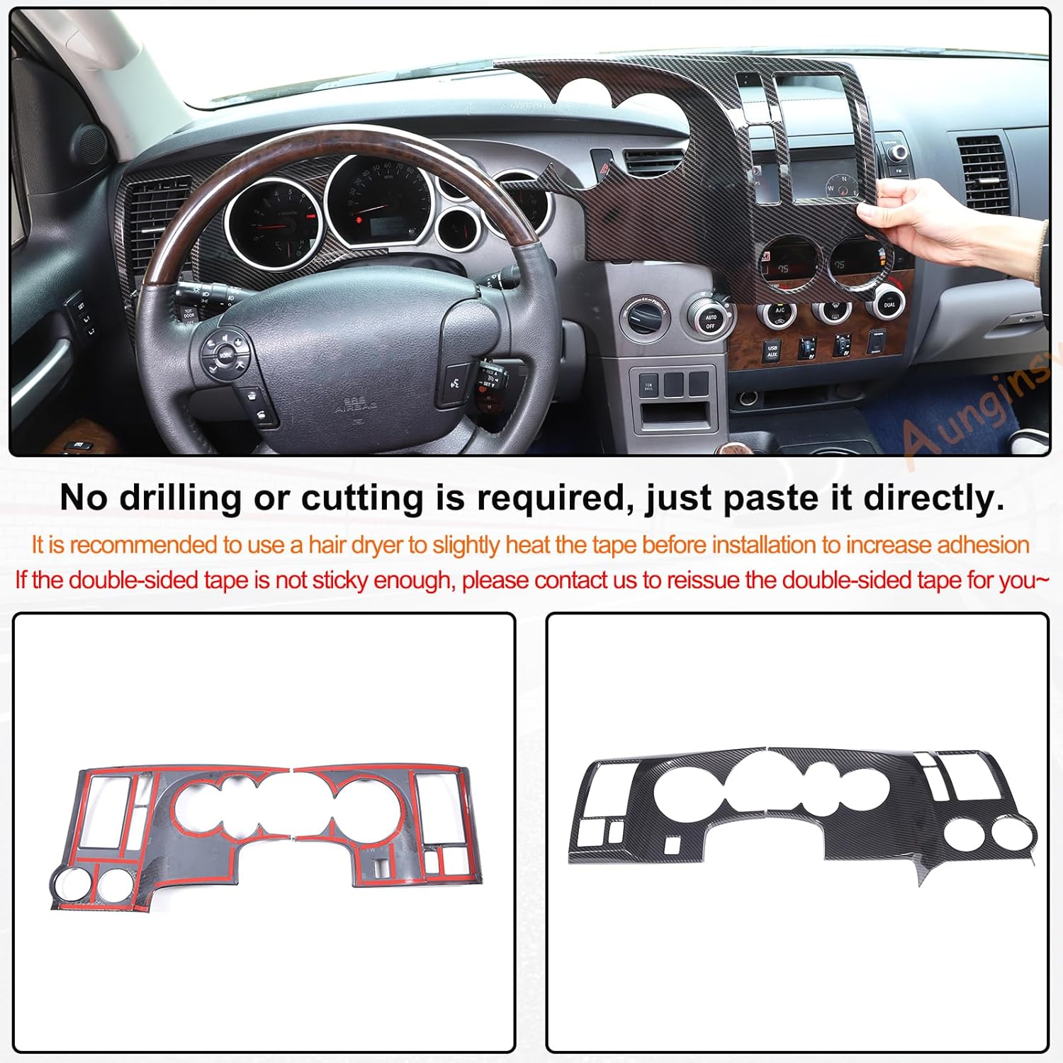 Aunginsy Car Center Console Dashboard Panel Frame Cover Trim Fit Toyot@a Tundra 2007-2013 Central Control Dashboard Panel Molding Instrument Protection Frame Decorative Cover ABS Interior Accessories