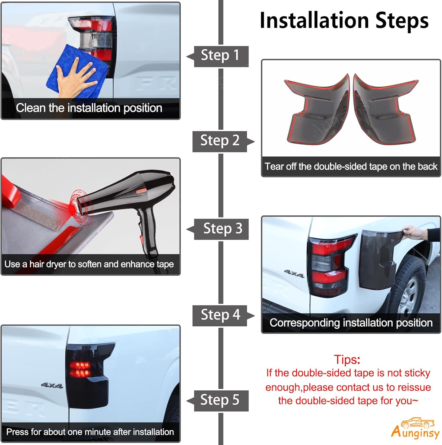 Aunginsy Tail Light Lamp Cover Compatible with Nissan Frontier 2022-2025 Rear Taillight Lamp Cover Shell Shade Smoked Black Frame Bezels Trim Cover Rear Headlight Protection Cover Exterior Accessories