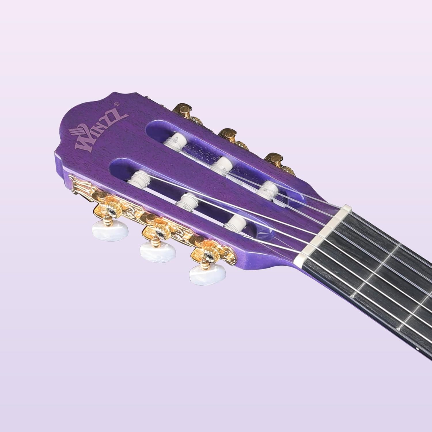 WINZZ 4/4 Classical Guitar, 39 Inch Full Size Nylon String Guitar for Beginner Adults, Full Classic Guitar Kit with Free Lessons, Gig Bag, Footstool, Capo, Tuner, Hanger and Strap (Glossy Purple)