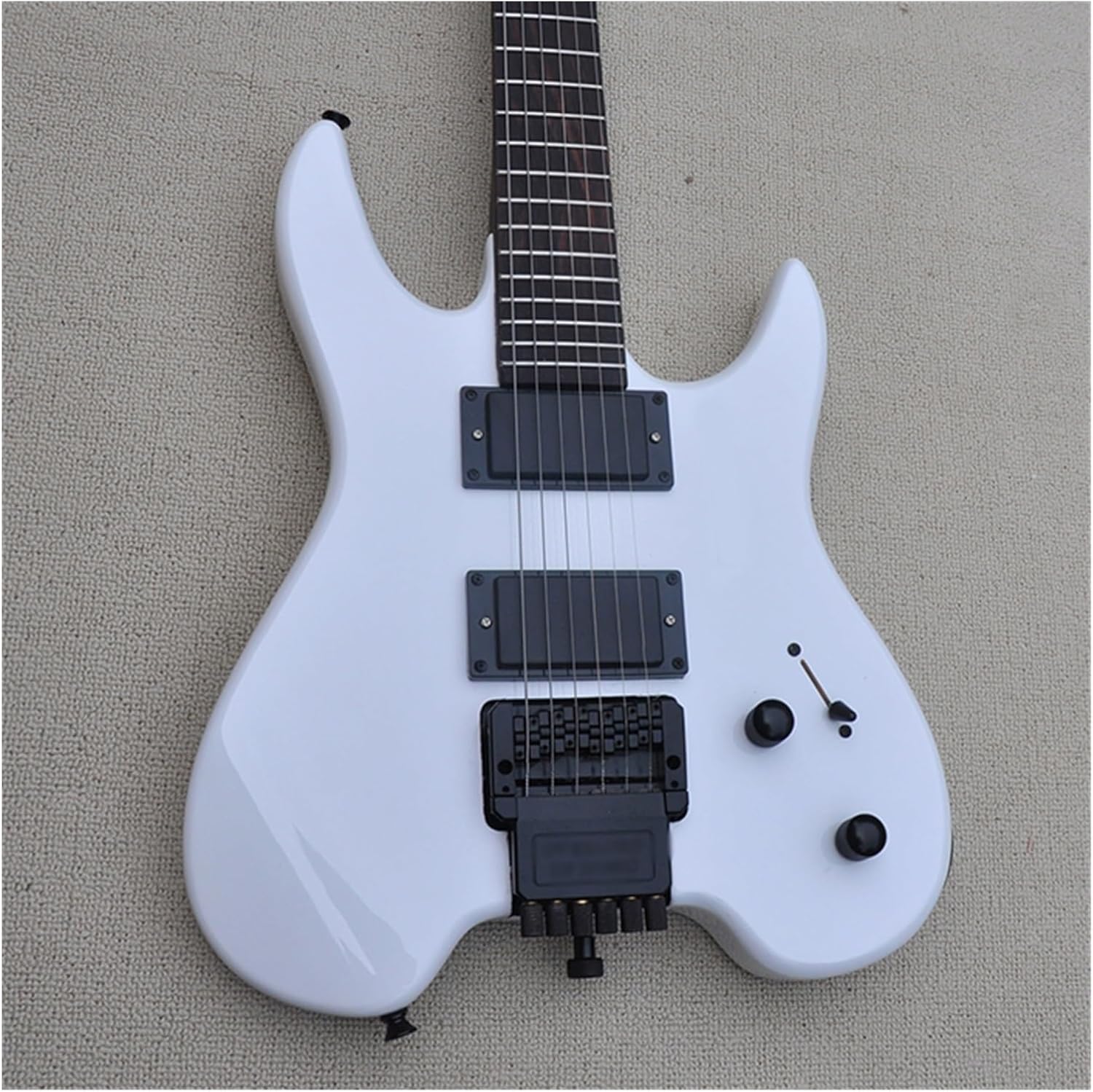 VENEKA Headless Electric Guitar White 39 Inches Headless Electric Guitar with Basswood Body Rosewood Fretboard