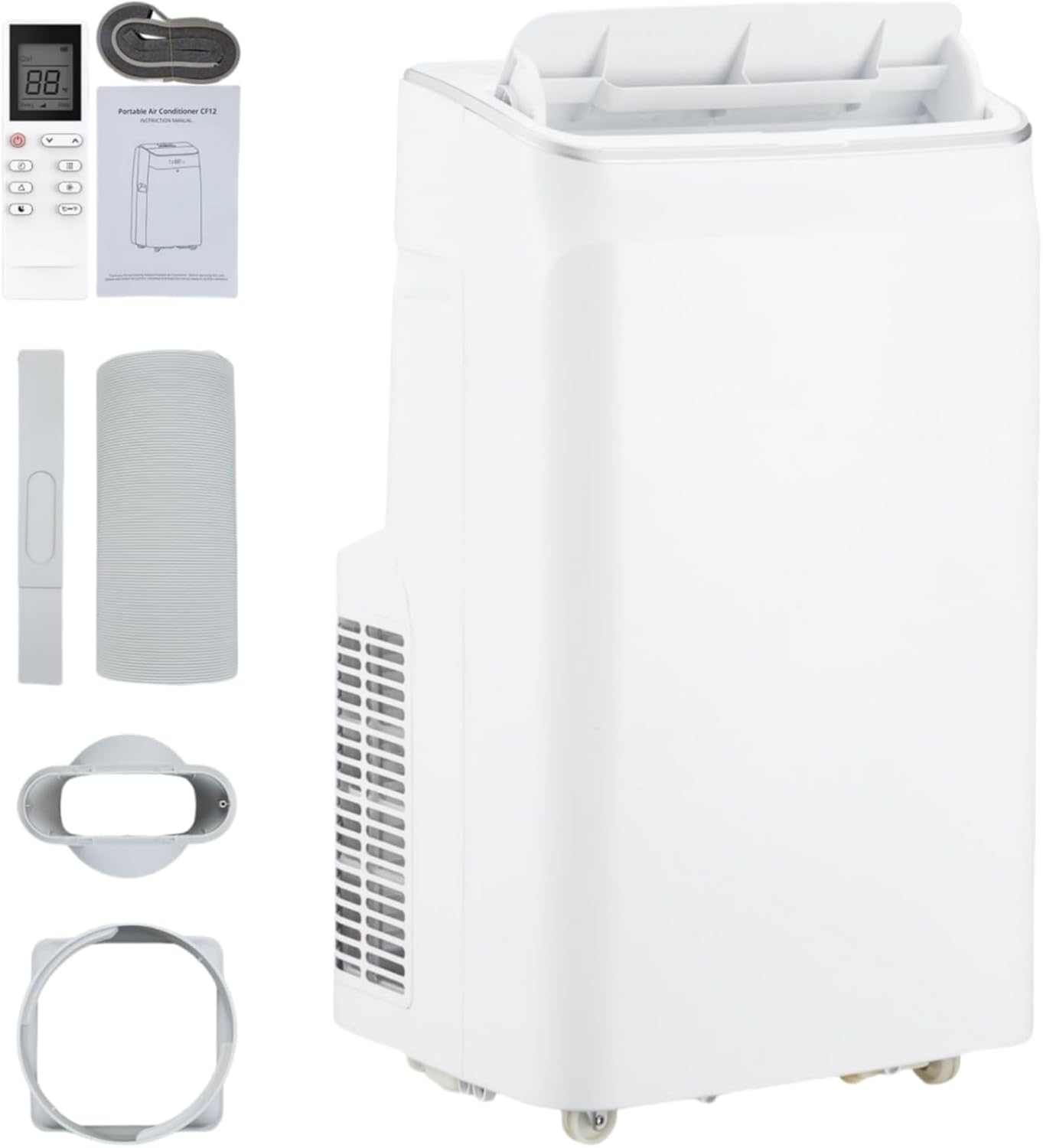 Portable Air Conditioner 12000 BTU, 3-In-1 Cooling/Fan/Dehumidifier AC for 550 Sq.Ft Rooms, 45dB Ultra-Quiet Sleep Mode, Remote Control, 24H Timer, Auto Swing for Bedroom, Office, Living Spaces, White