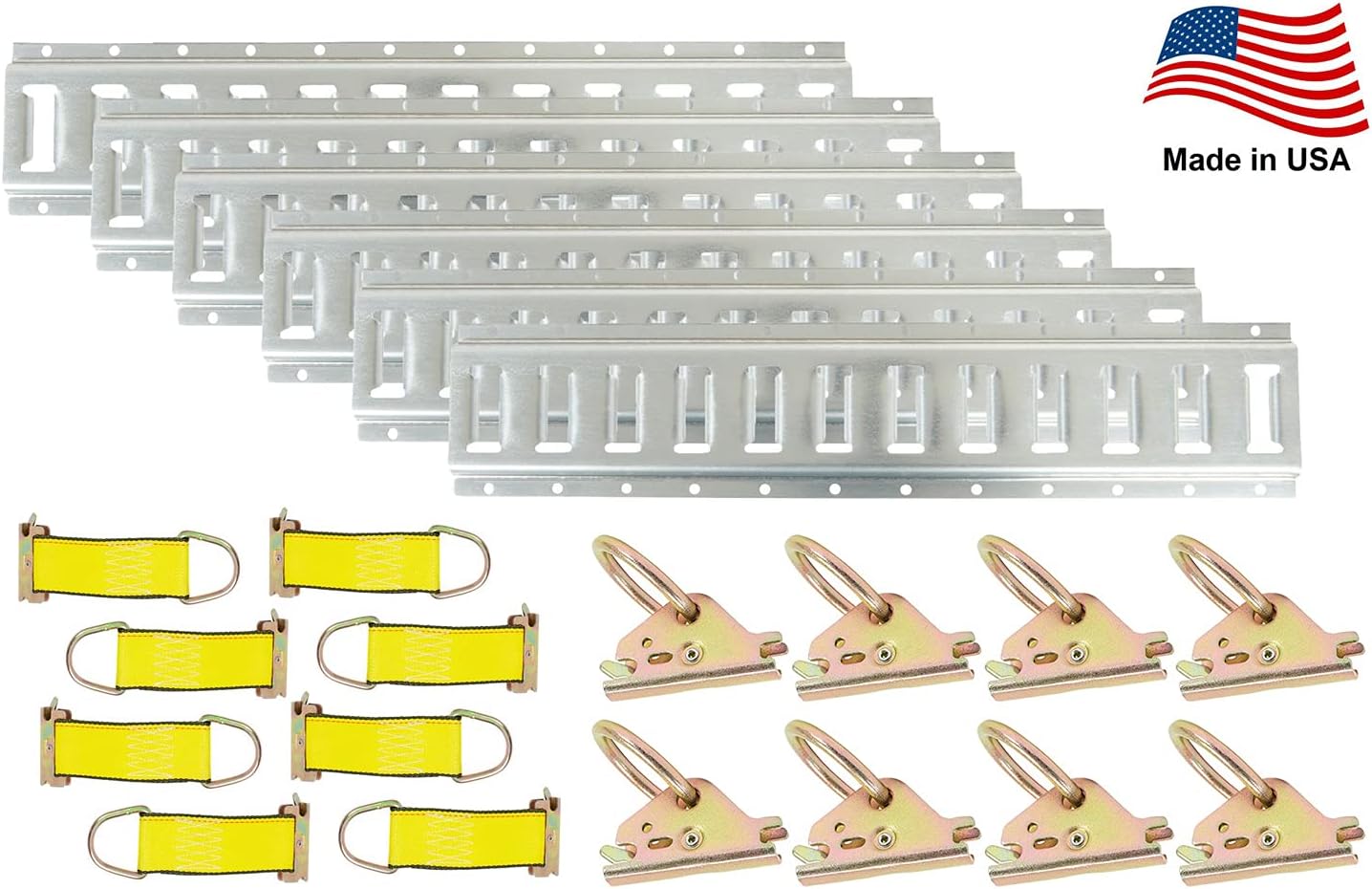 Mytee Products 22 Pieces E-Track Tie Down Kit - 6 Galvanized Horizontal 5' E Track Rails, 8 D Rings, 8 Rope Tie Offs - Heavy Duty E Track Accessories for Enclosed Trailers & Vans