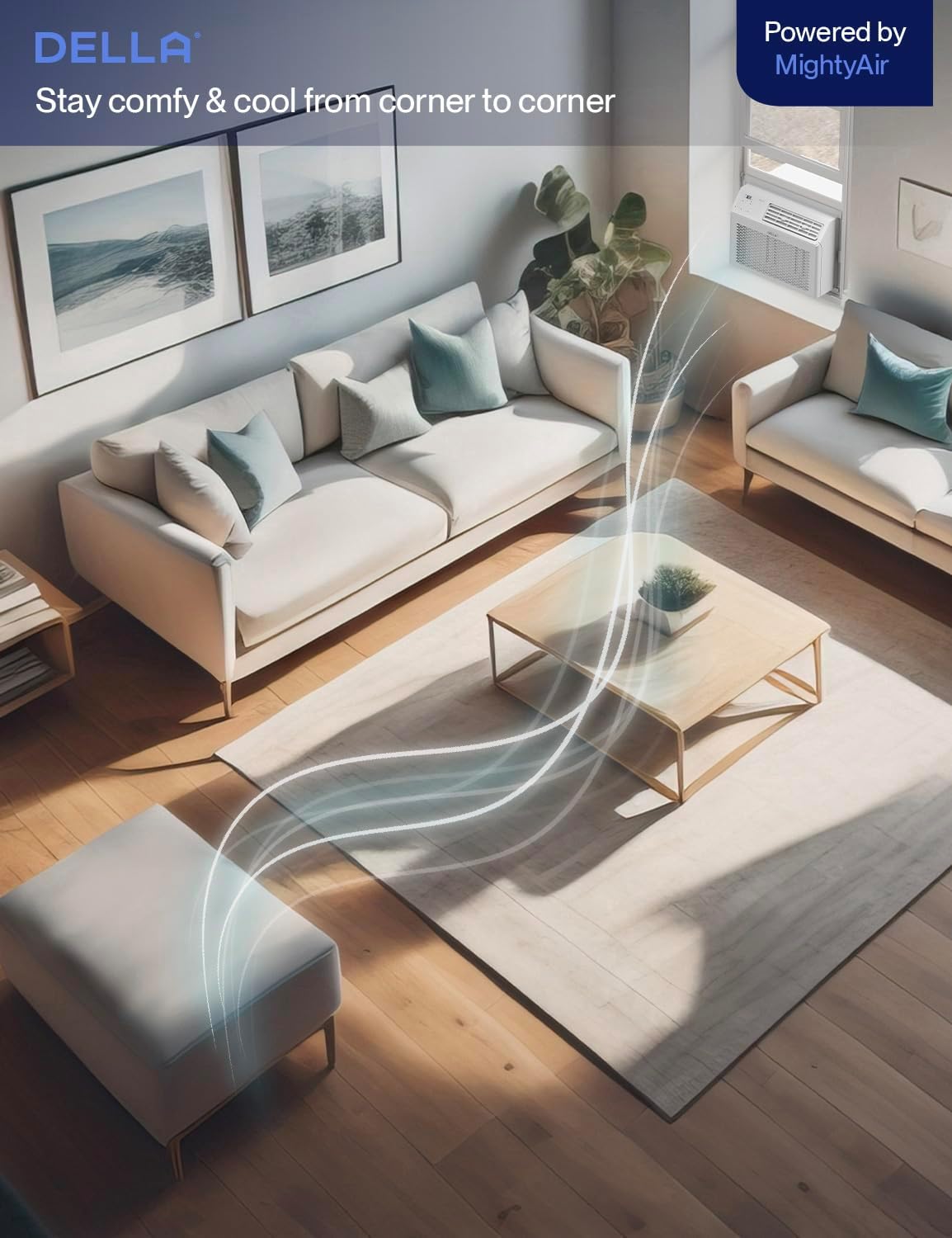 DELLA 8000 BTU Energy Saving Window Air Conditioner, Work with Alexa, Cools Up to 350 Sq. Ft, GEO Location, AC Unit with WIFI Smart Controls, Remote, Dehumidifier, Fan, Reusable Filter, Easy Install