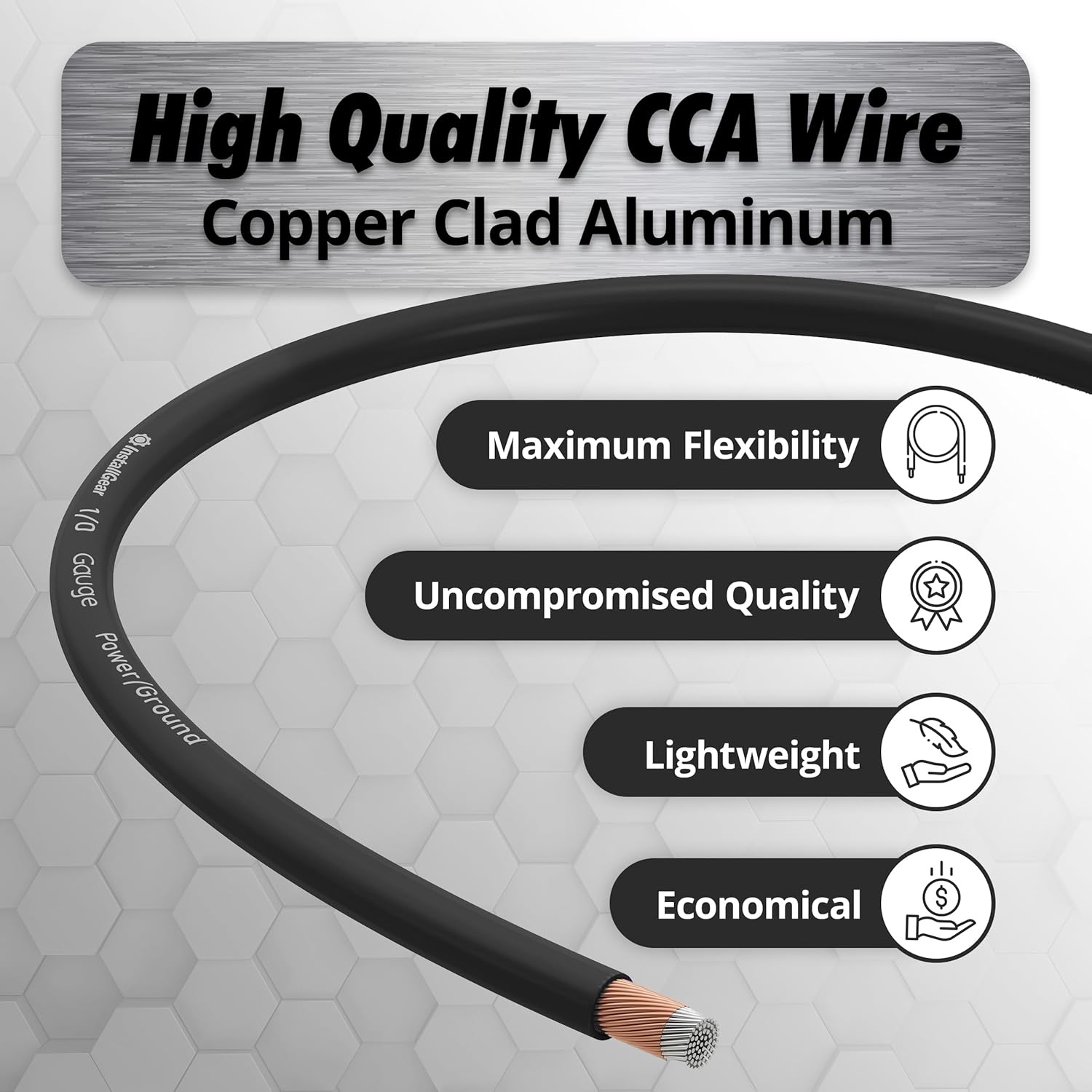 InstallGear 1/0 Gauge Wire (50ft) Copper Clad Aluminum CCA - Primary Automotive Wire, Car Amplifier Power & Ground Cable, Battery Cable, Car Audio Speaker Stereo, Trailer Wiring Welding Cable 1/0 ga
