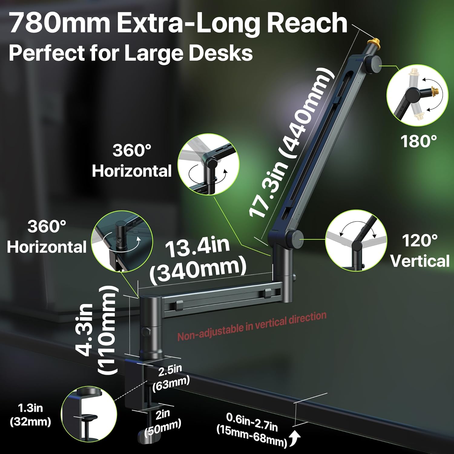 Low Profile Boom Arm with Pro Series Guitar Cable 10 ft Right Angle