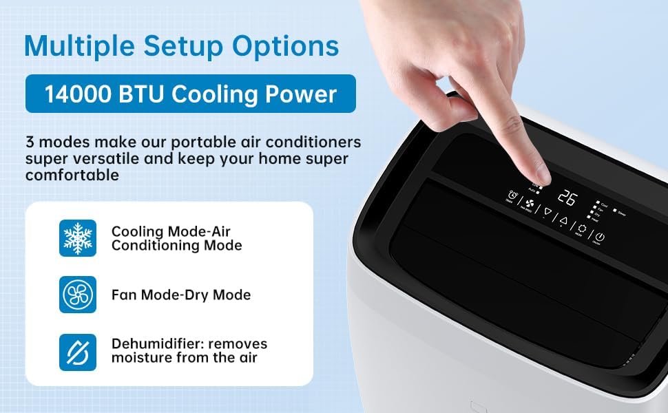 14000BTU Inverter Portable Air Conditioner - Cools & Heats Up to 750 Sq Ft, Dual Hose Efficiency, Functionality, Quiet 42dB Sleep Mode, and Easy Window Installation Kit