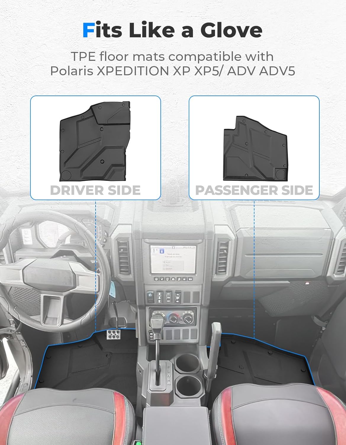 KEMIMOTO TPE Floor Mats Compatible with Polaris Xpedition XP/ADV/XP 5/ADV 5 2024+ Front Interior Anti-Slip Foot Mat - Easy to Clean, 2 PCS Accessories