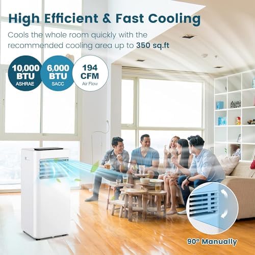 ARLIME Portable Air Conditioners, 10000 BTU Air Unit w/Built-in Dehumidifier, Sleep Mode, 24H Timer, Child Lock, LED Touch Panel & Window Kit, Cools up to 350 Sq.Ft