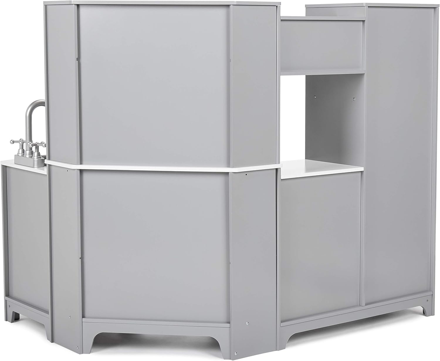 Amazon Basics Kids Corner Wooden Kitchen Toy Playset with Stove, Oven, Sink, Fridge and Accessories, for Toddlers, Preschoolers, Children Age 3+ Years, White & Gray, 39.37