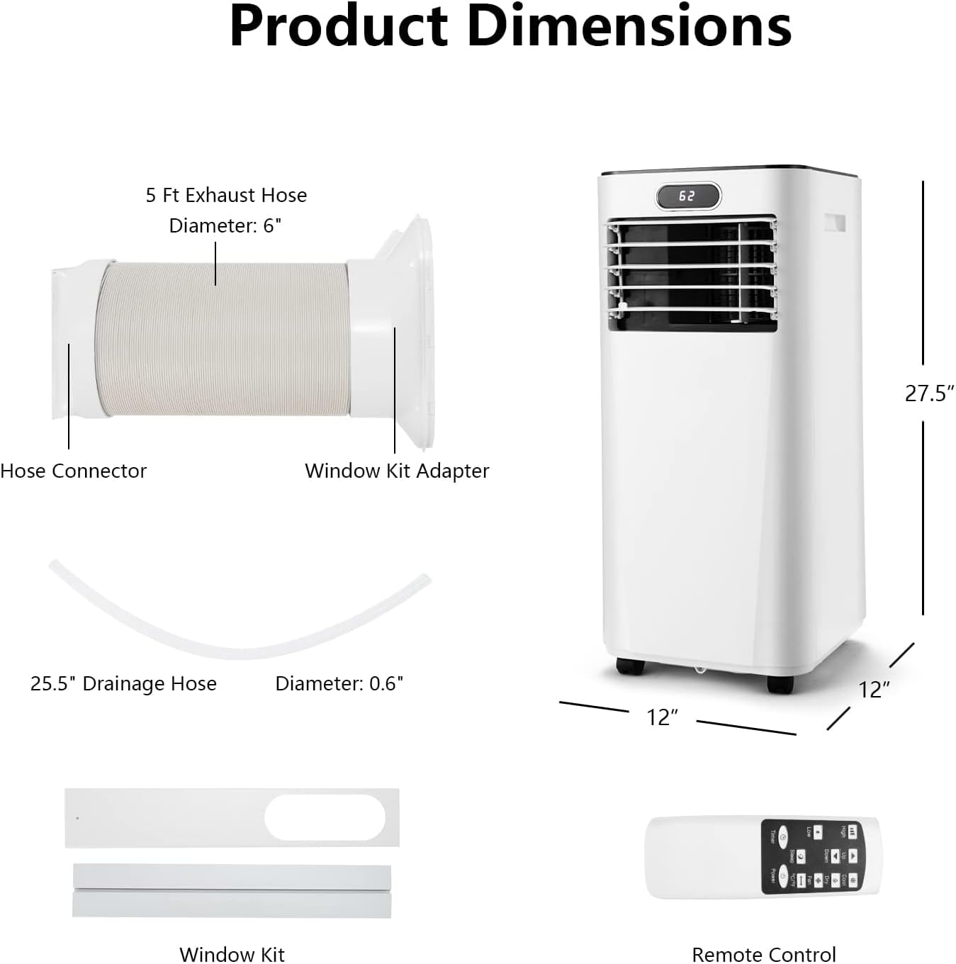 DORTALA Portable Air Conditioner 10000BTU, 3-in-1 AC Unit with Remote Control, Dehumidifier, 24H Timer, Window Kit, Standing AC Cooling Unit for Home Office, White