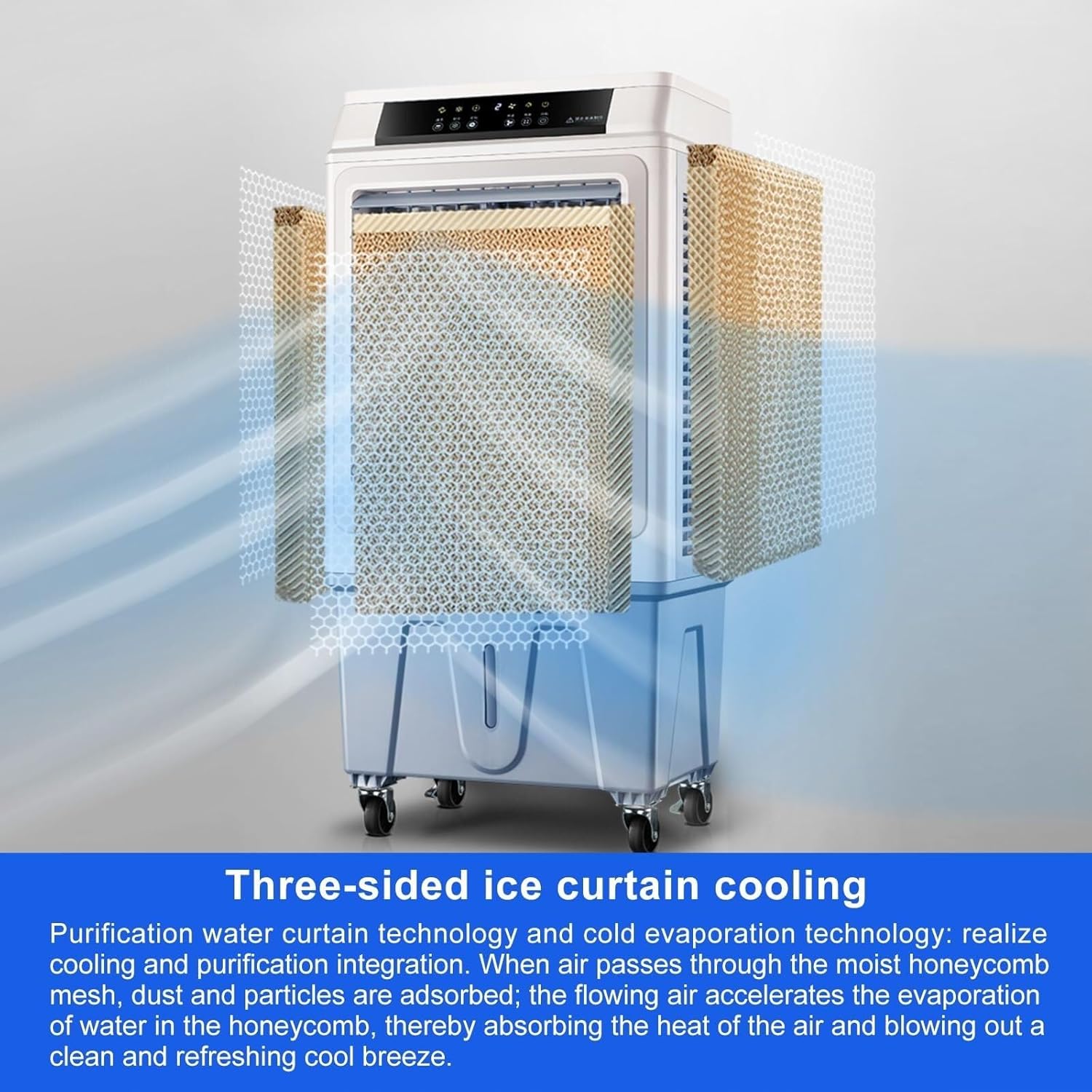Portable Air Conditioner, 50L Swamp Cooler, 3-Speed Fan, Evaporative Air Cooler with Remote, 120° Oscillation, 4 Ice Crystals, Ideal for Home & Large Spaces