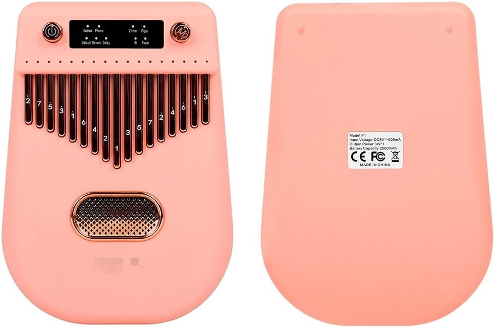 17-Key Electric Kalimba Thumb Piano with Bluetooth & Built-in Pickup — Portable Mbira Finger Piano for Beginners & Adults, Mahogany Resonance, Travel-Friendly (Pink Kalimba)