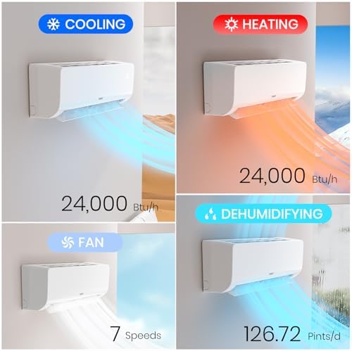 TOSOT 24,000 BTU Mini-Split Air Conditioner and Heating System, 19 SEER2 Wifi-Enabled Ductless Inverter AC Unit with 16ft Copper Line Set, Voice Controlled, 208-230V, Cosmo Series