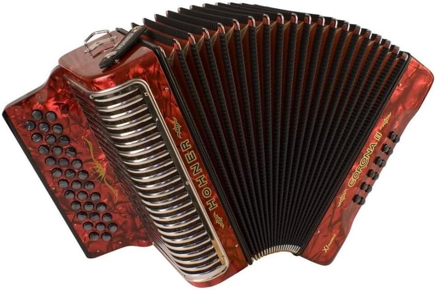 Hohner Corona Xtreme II Accordion, 34 Button, EAD, Pearl Red