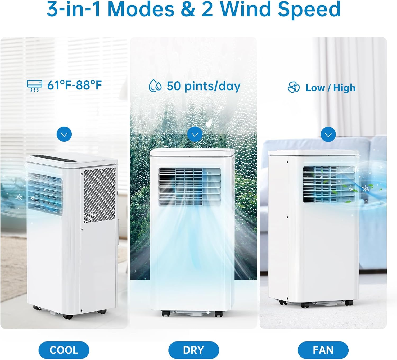 Portable Air Conditioner, 10000 BTU Standing AC Unit, Room Air Conditioner with Remote Control, 3-in-1 Function Cool & Fan& Dry, Cool Up to 450 Sq.ft, Sleep Mode, 110-115V, Quiet Operation