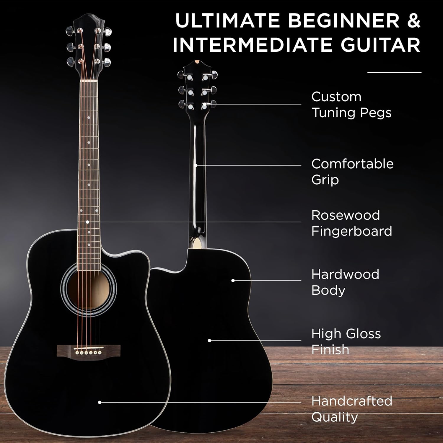 Best Choice Products 41in Beginner Acoustic Guitar Full Size All Wood Cutaway Guitar Starter Set w/Case, Strap, Capo, Strings, Picks - Black