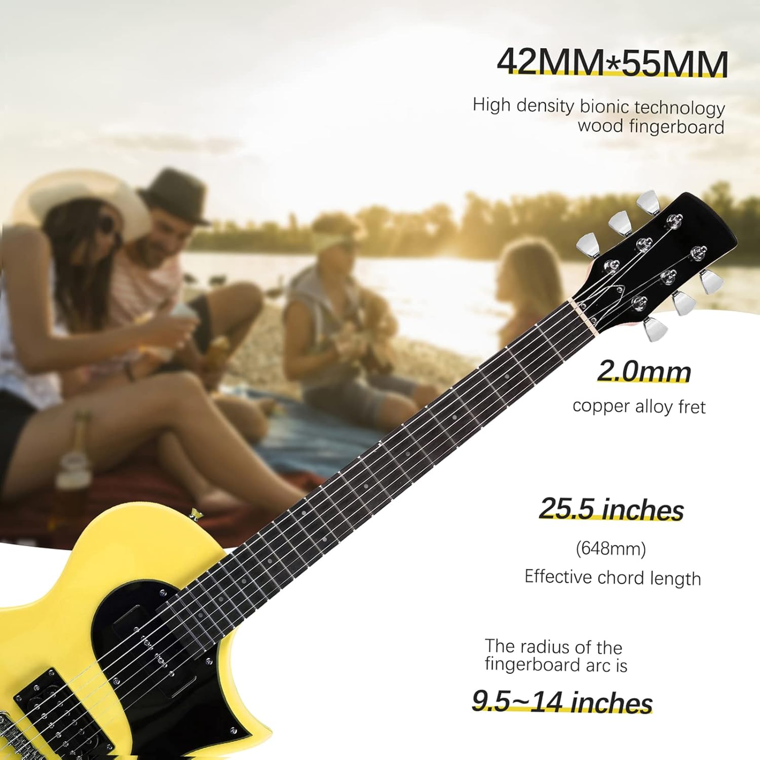 Electric Guitar Beginner Guitar 40.2 Inch Solid Poplar Body Maple Neck Laurel Fingerboard HH Pickups Les Paul Style with Gig Bag Tuner Capo (Color Options) (Yellow)