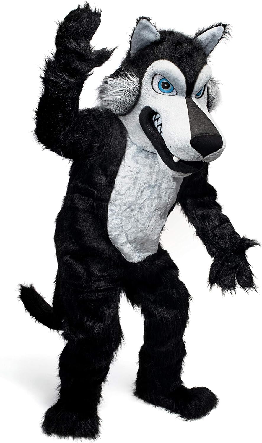 TCDesignerProducts Black Wolf Mascot Costume, School Spirit, Up to 6 Feet 4 Inches, School Spirit Sports Fan Gear, Football Cheerleader Accessories, Homecoming