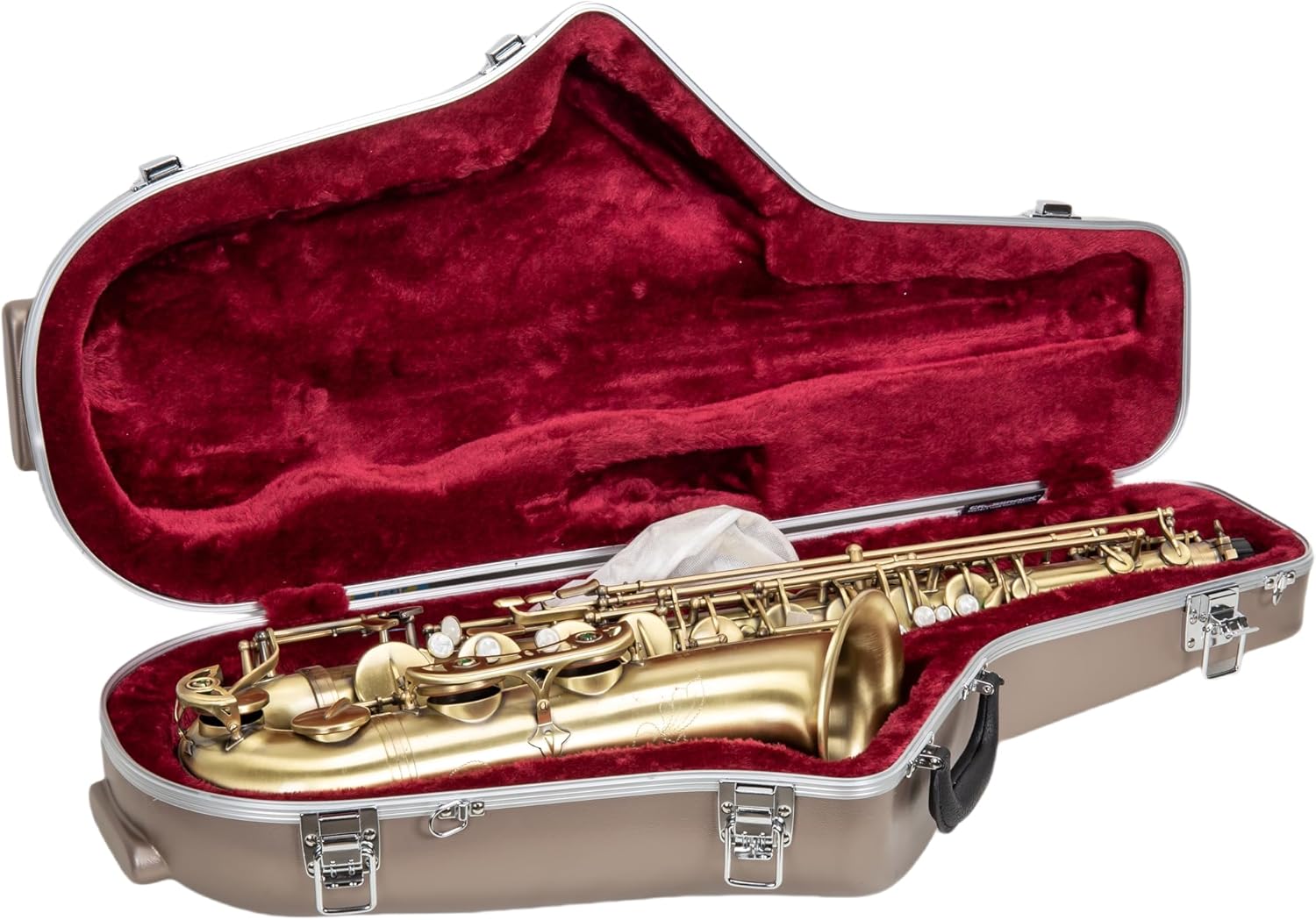 Crossrock ABS Tenor Saxophone Case – Contoured Champagne Finish, Burgundy Velvet Interior, Accessory Pocket, Security Lock & Detachable Strap