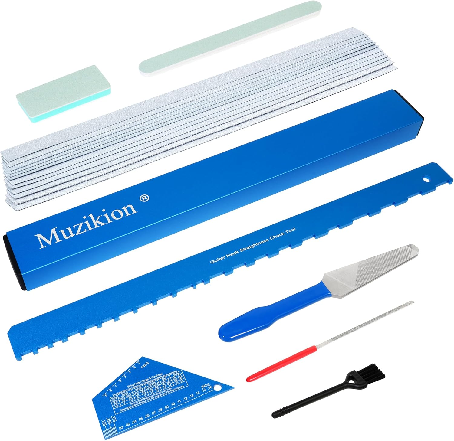 Luthier Tool Kit, Fret Leveling Kit, Pro Guitar Setup Tool Set with Guitar Neck Notched Straight Edge, 16in Fret Leveling Beam, Fret Crowning File, Fret End Dressing File, Fret Rocker