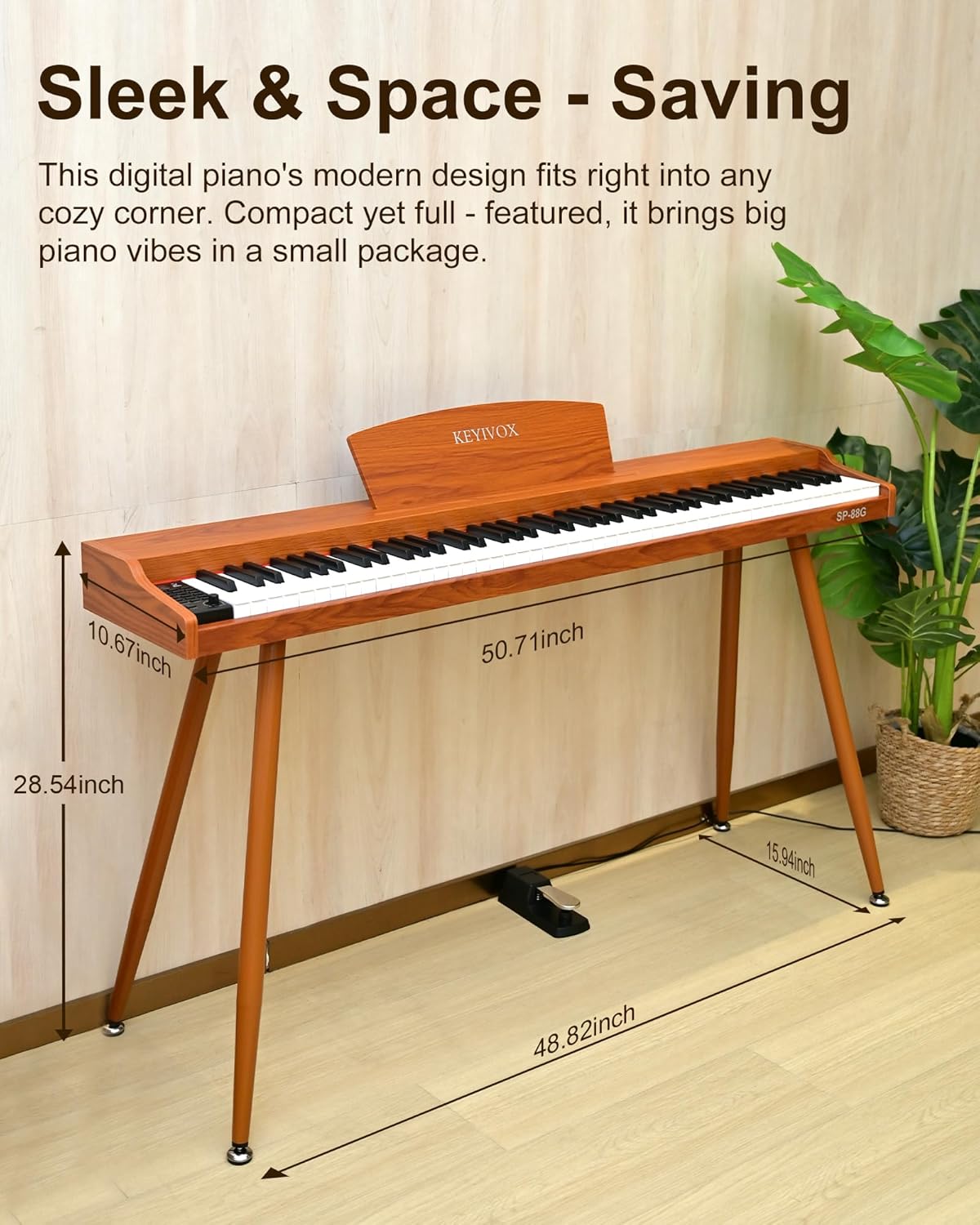 SP88G Digital Piano 88 Key Semi-Weighted Keyboard with Stand & Sustain Pedal, Electric Piano for Beginners & Adults, Headphone Jack, USB-MIDI, 800 Tones, 600 Rhythms, 80 Demo Songs