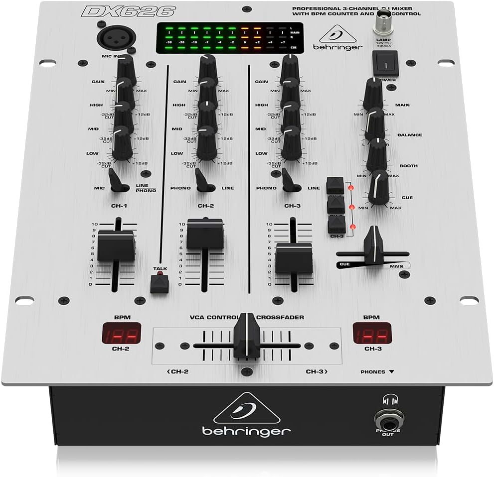 Behringer Pro Mixer Dx626 Professional 3-Channel Dj Mixer With Bpm Counter, Black