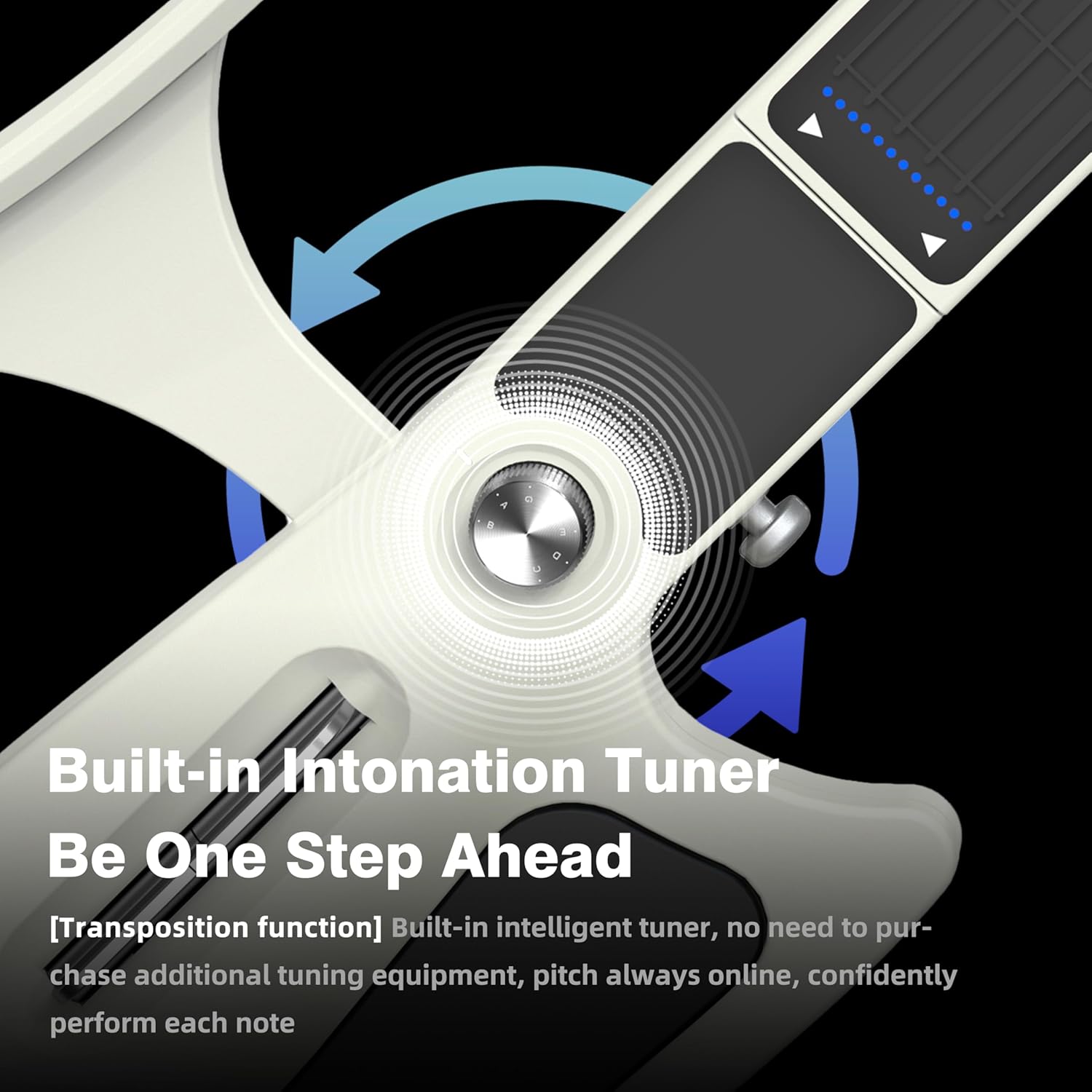 Smart Guitar, Stringless Guitar, Portable and Foldable with App Control, Chord Generator, Built-in Drum Machine & Speakers, 100 Tones, for Beginners & Bands, White