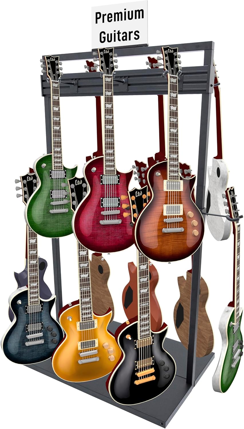 77'' Tall Guitar Rack for Multiple Guitars - Heavy Duty & Free-Standing - Hanging Rack for Instruments - Metal, Modular and Double-Tier - Hanger for Electric, Acoustic, Bass & Ukulele (Black)