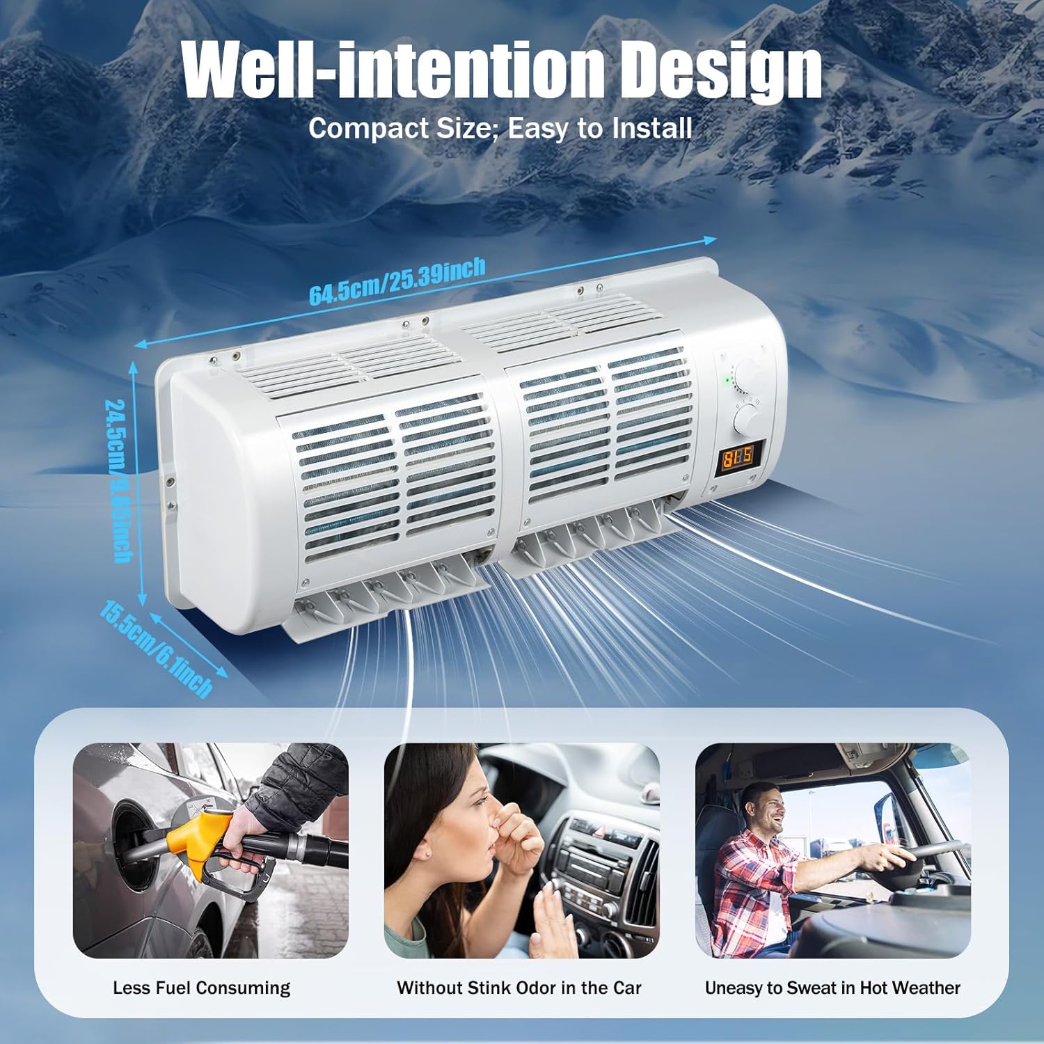 Portable Air Conditioners for Car, 12V Universal Car Air Conditioner Fan, Air Conditioning for Truck with LCD Screen for Car Caravan Truck Hanging Cooler(22525 BTU/H)