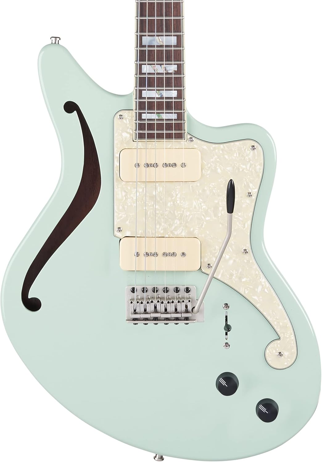 D'Angelico 6 String Solid-Body Electric Guitar, Right, Sage (DADBEDSHSAGESNTR)