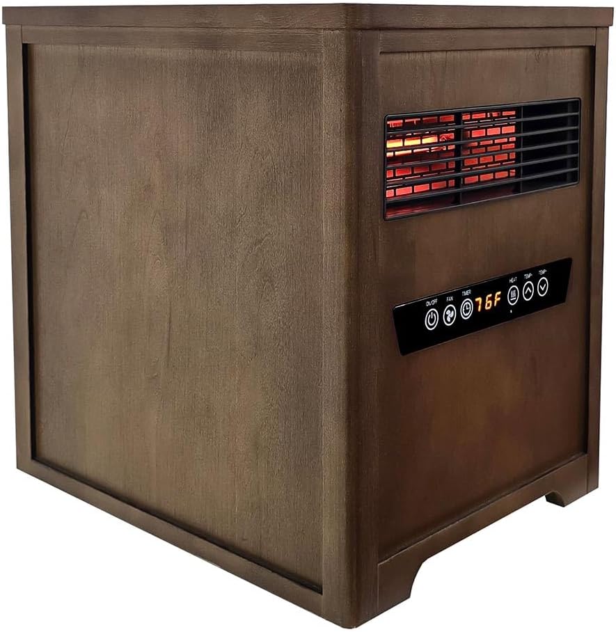Country Living Infrared Portable Rolling Space Heater with LED Touchscreen and Remote Control | 12h Timer | 1500w Quick Heating for Indoor Use | Birchwood Grain Finish