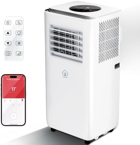 8000BTU Portable Air Conditioners Smart AC Unit with App & Remote Control 3-in-1 Cooling, Dehumidifier, Fan for Rooms up to 350 sq.ft, 24H Timer, White