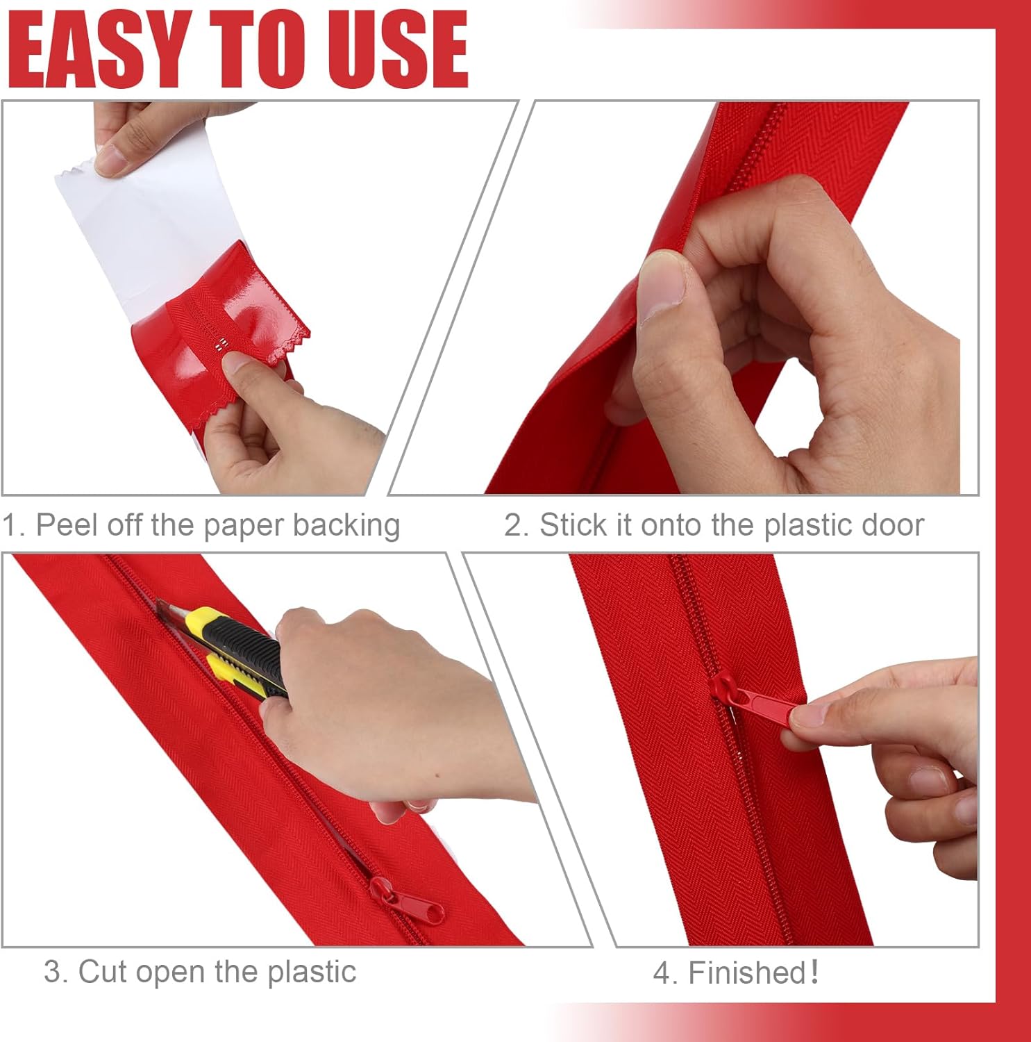 Tigeen 48 Roll Heavy Duty Zipper Door for Dust Barriers 7 ft x 3 Inch Self Adhesive Construction Zipper Door for Greenhouse Tent Accessories (Red)