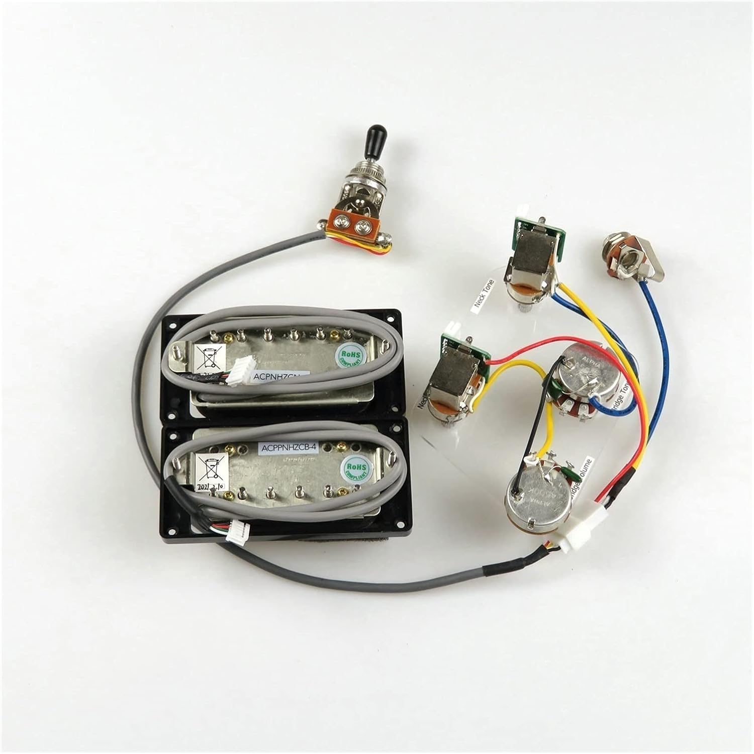 Electric Guitar Pickups Chrome Humbucker PRO Alnico 5 Electric Guitar Pickups Wiring Harness Push-Pull Guitar Pickups for Gibson/Epiphone Guitar Pickup Set (Color : Black BK Frame)