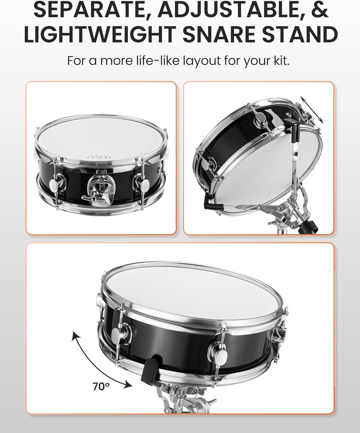 Fesley Electric Drum Set with Independent Kick Snare Drum HiHat Cymbal: Real Sample Sound Source, Bluetooth Electronic Drum Set with Dual Zone Mesh Drum Pad, Dual Zone Cymbal Full Size Adult Drum Set