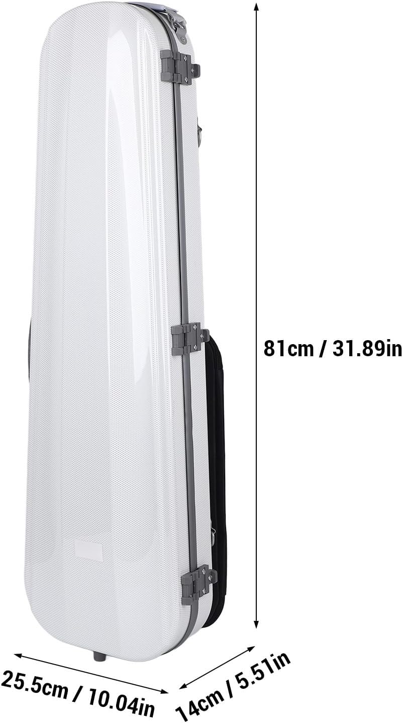 White 4/4 Carbon Fiber Violin Case Secure Locks Hygrometer 2 Shoulder Straps for 4/4, 3/4, 1/2, 1/8 Violins