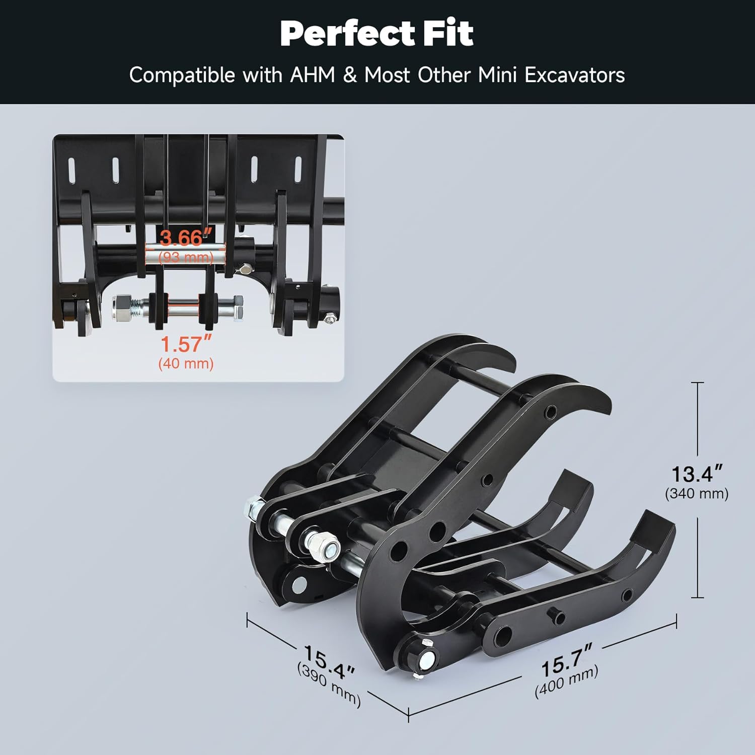 AHM Mini Excavator Grabber Attachment, Wood Grapple for Small Diggers Machinery up to 2 Tons, Mechanical Metal Gripper Excavator Accessories for Rock Handling Log Moving
