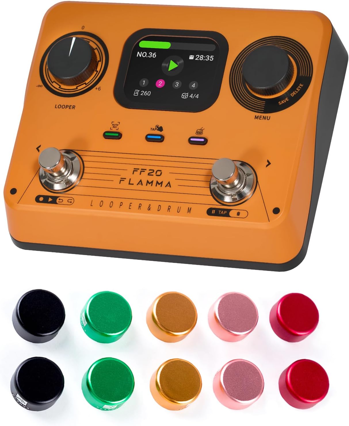 FLAMMA FF20 Drum Looper Pedal with Metal Footswitch Topper 10Pcs