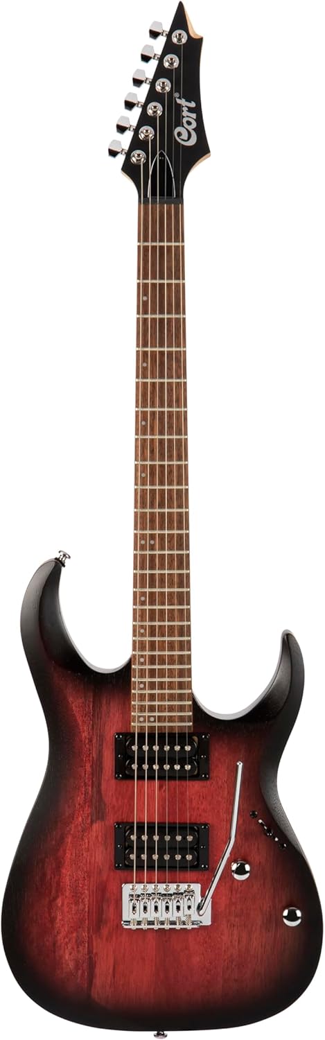 Cort X100OPBB X Series 100 Double Cutaway Electric Guitar, Open Pore Black Cherry Burst