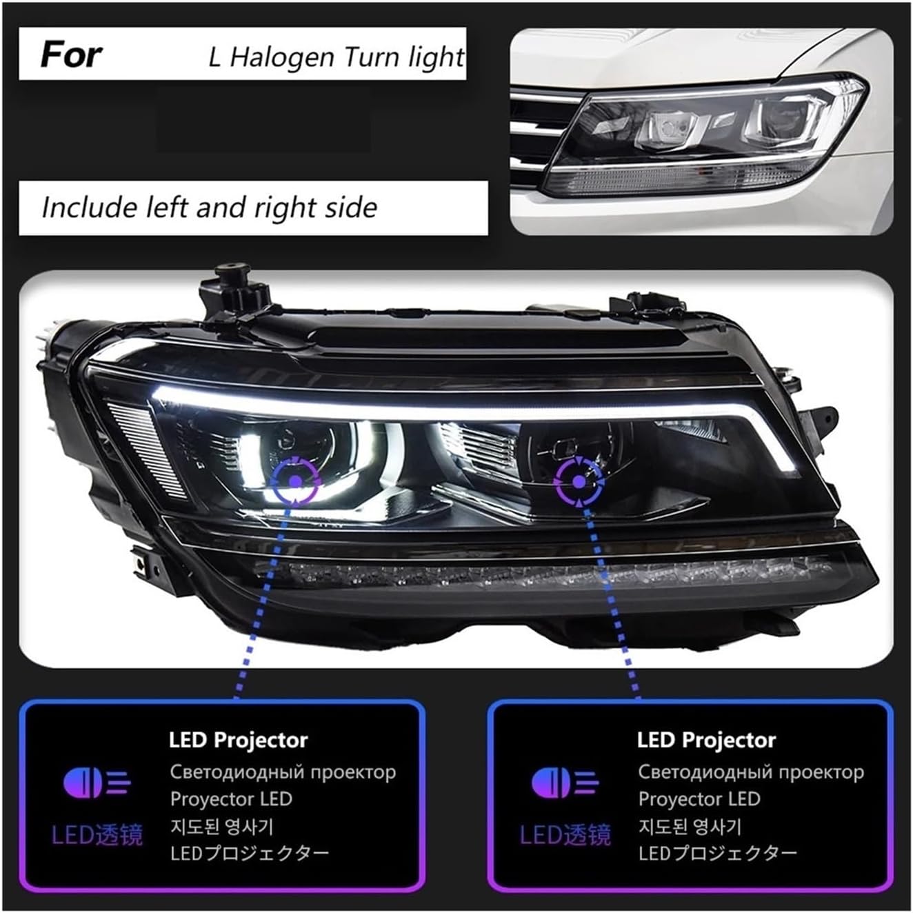 Compatible For VW Tiguan L Headlight 2017-2022 Car Automotive Goods LED DRL Hella 5 Xenon Lens H7 Compatible For VW Tiguan Car Accessories(RHD)