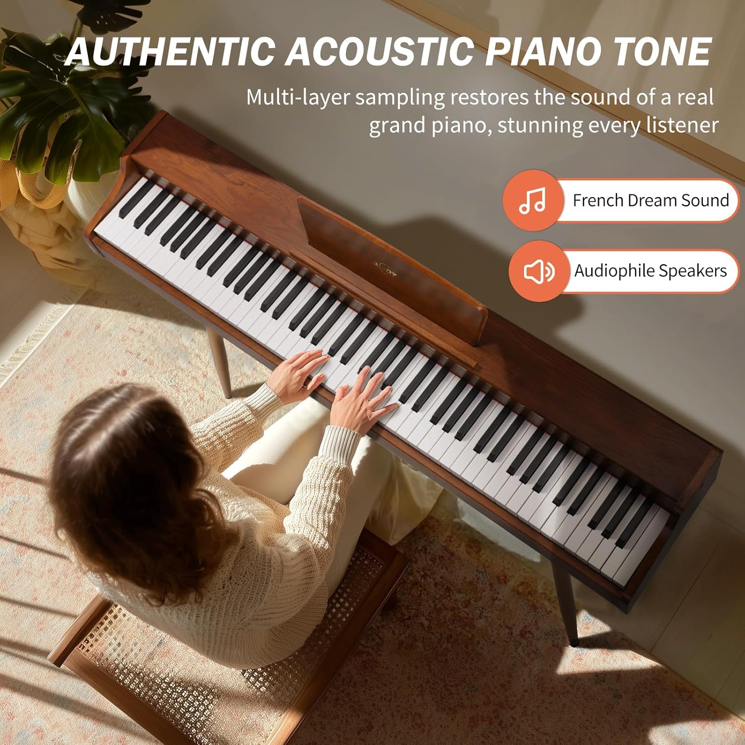 AiJoy Digital Piano 88-Key Hammer-action Weighted Keyboard, Full Size Wooden Electric Piano for Beginners with Triple Pedal, Compact Design, Supports MIDI/Headphone Connection, ADP-20