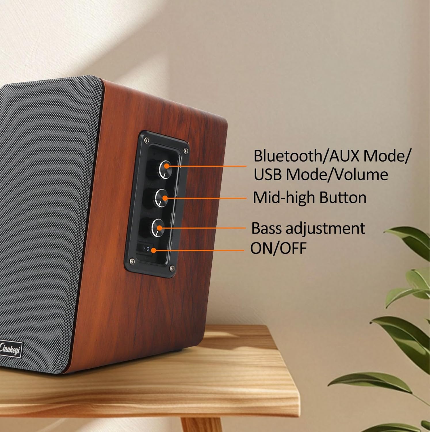 50W Wooden Bookshelf Speakers, Passive 2.0 Computer Speakers,PC Speaker Bluetooth/RCA/AUX（3.5mm）/USB Inputs TV Speakers for TV/PC/Laptop/Turntable, Strong Bass TV/Turntable Speaker