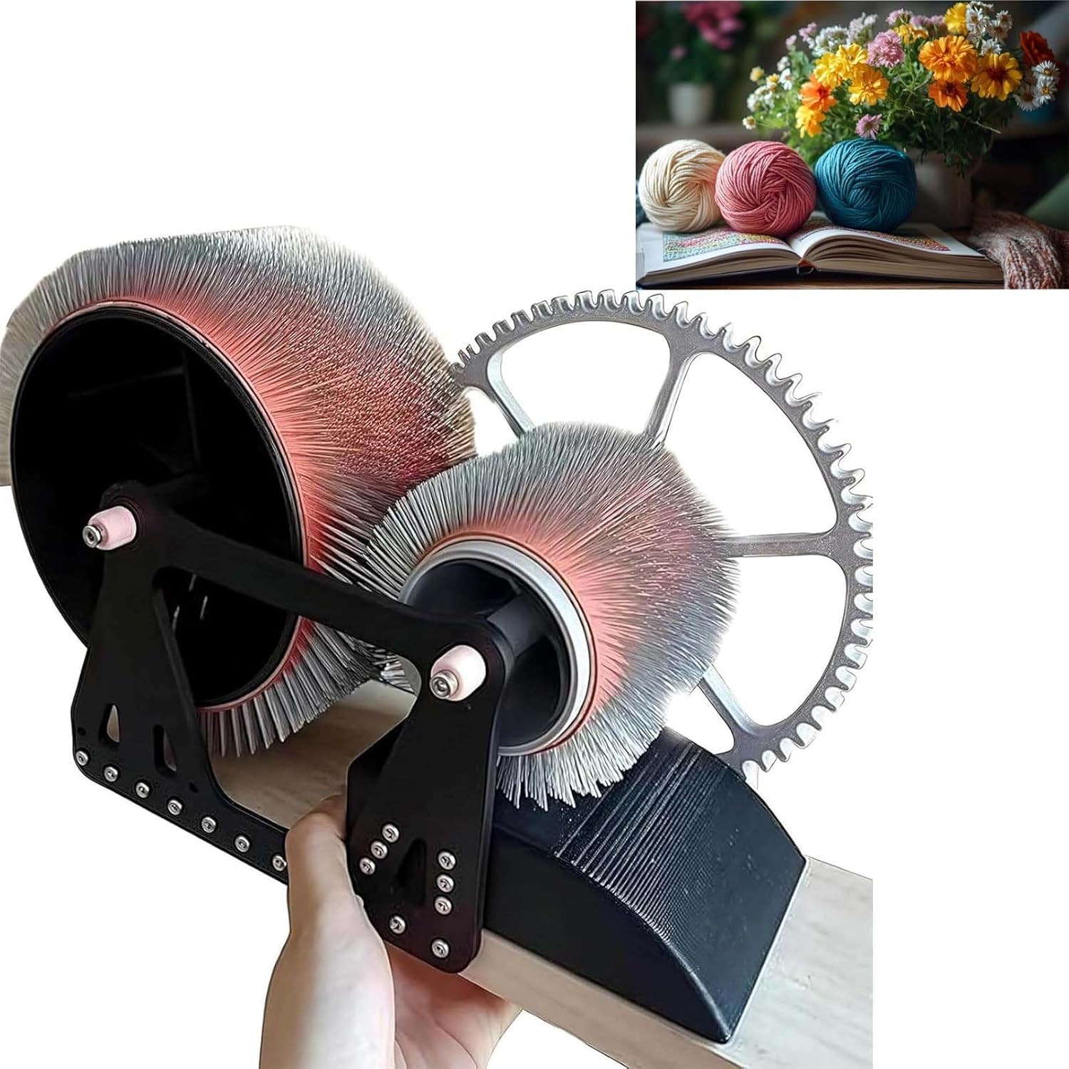 Vsdpve Manual Wool Carding Machine, Wooden Drum Carder for DIY Felting, Fast Color Mixing & Fiber Blending, Hand Crank Wool Carder for Combing, Removing Impurities, and Making Felt Projects