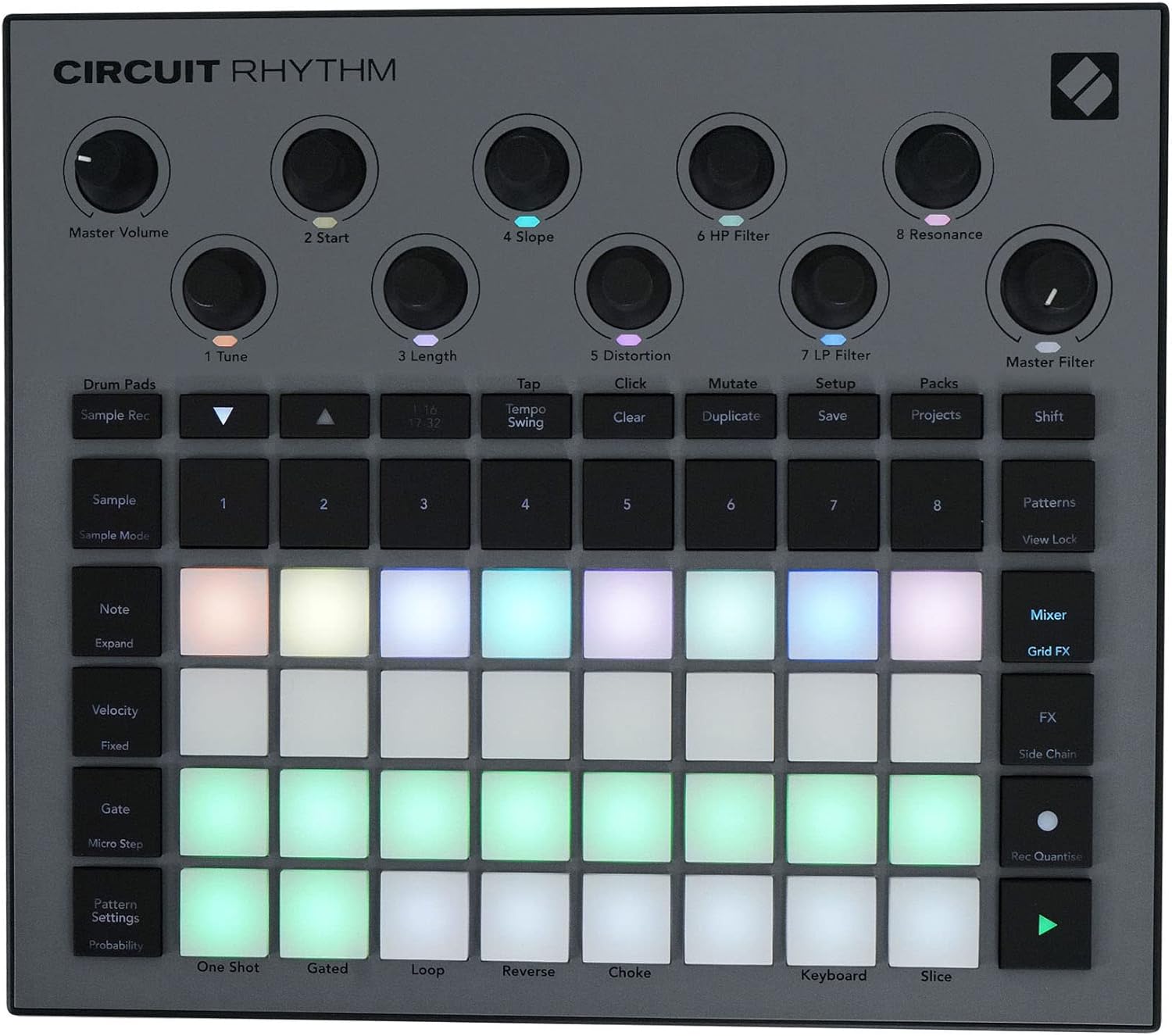 Audiosavings Bundle: Novation Circuit Rhythm Beatmaking Sampler Groovebox/Drum Machine/Sequencer Bundle with Rockville PRO-M50 Studio Headphones w/Detachable Coil Cable, Case+Extra Ear Pad (2 Items)