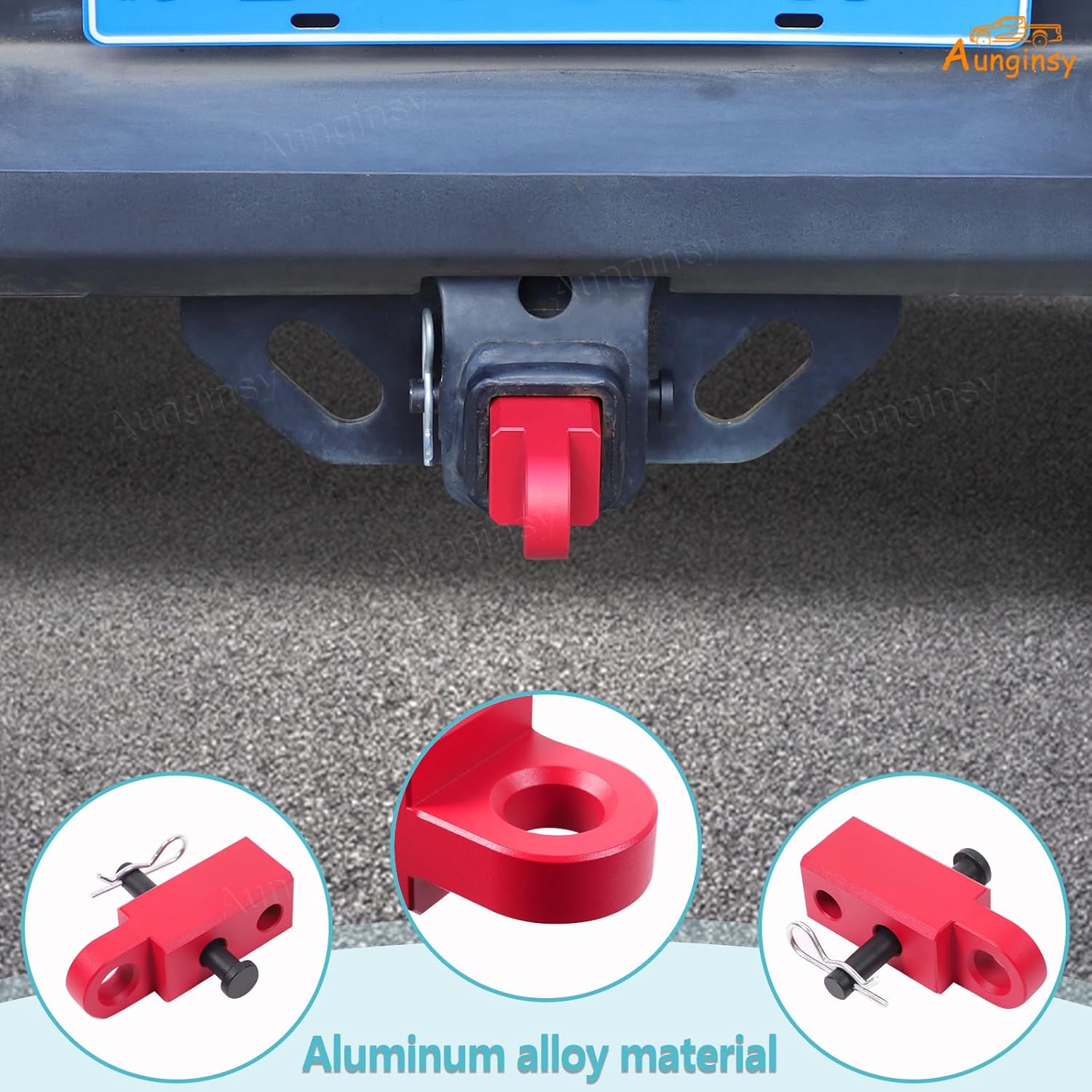 Aunginsy Tow Hitch Receiver Hook with Tightener Compatible with Toyota Tundra 2007-2021 Accessories, Car Shackle Mount Trailer Hitch Lock Pin Heavy Duty Solid Recovery Towing Kit for Trucks, Red