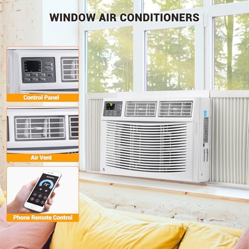 10,000 BTU Window Air Conditioner, Smart WIFI Control for 450 sq. ft. Room, Silent Window Air Conditioner Unit with Cooling/Fan/Dry Mode, Bedroom/Apartment/Dormitory