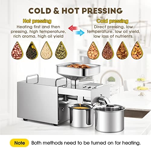 CGOLDENWALL 1500W Commercial Oil Press Machine Oil Extractor Expeller with Intelligent Temperature Controller/Industrial Motor/All Stainless Steel/CE (220V, EU/UK Plug)