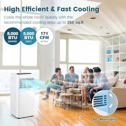 DORTALA Portable Air Conditioner 8000 BTU, 3-in-1 AC Cooling Unit with Dehumidifier, 24H Timer, Remote Control, Window Kit, Standing Air Conditioner for Home, Apartment, Dorm, Cools up to 250 Sq.Ft