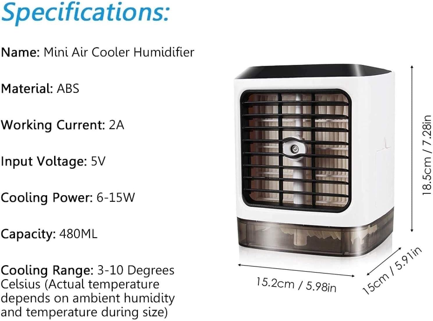 Portable Air Conditioner Mini, USB Portable Air Cooler Fan Air Conditioner Desktop Air Cooling Fan Humidifier Purifier